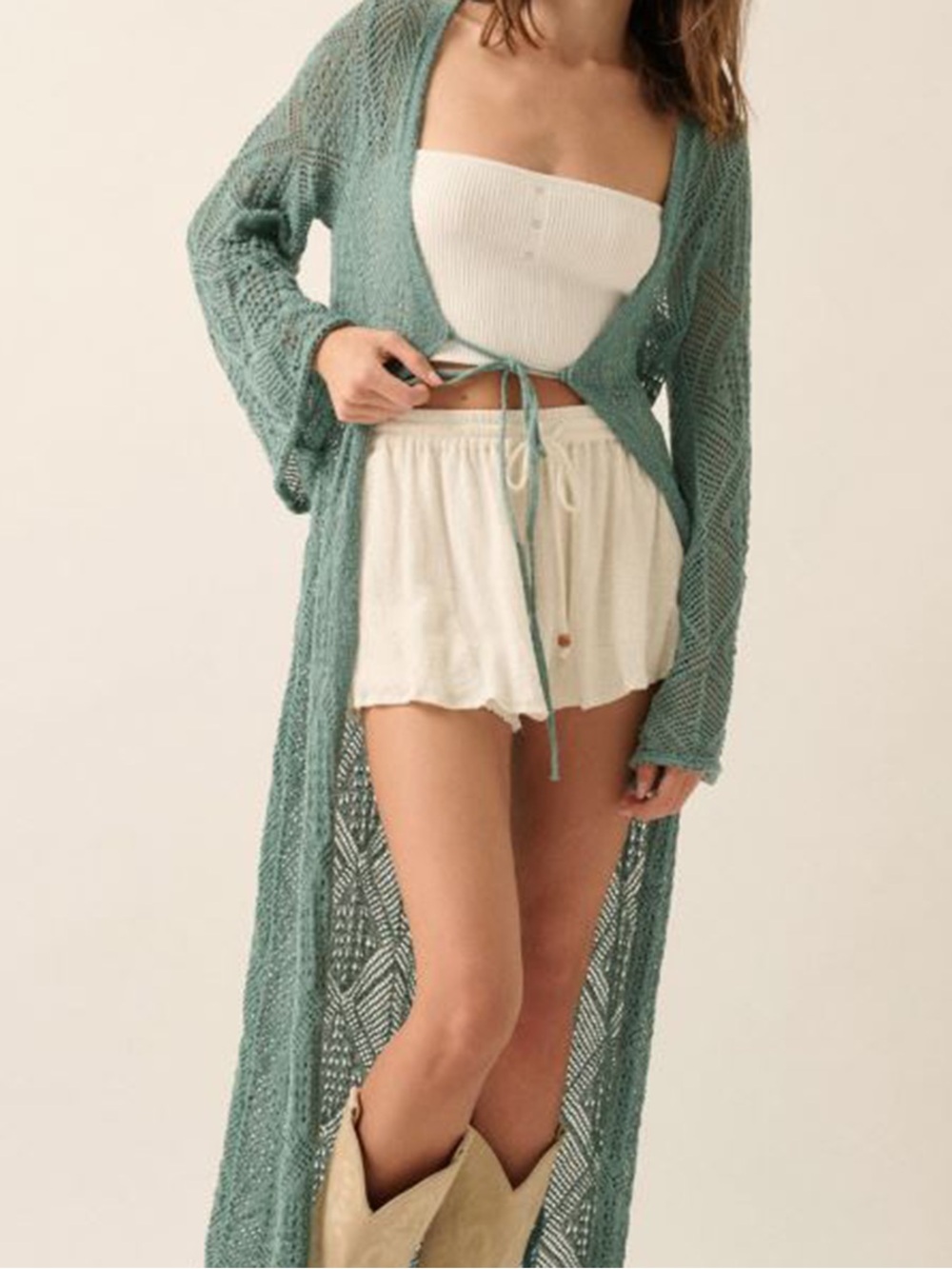 Lightweight Green Crochet duster